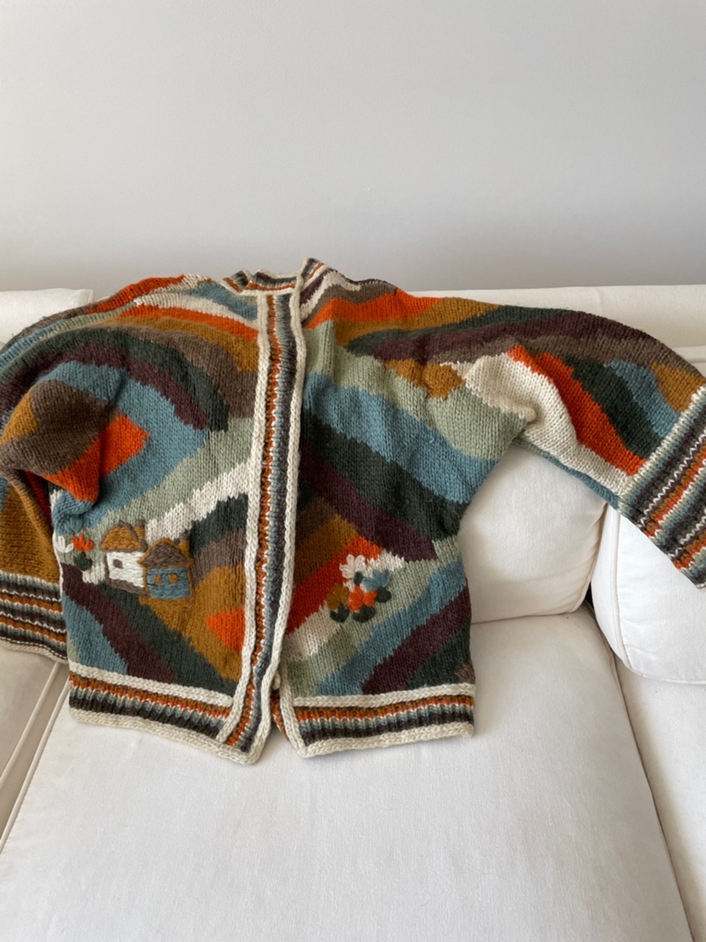 Handknit Multicolor Cozy Cardigan Sweater — Earth Tones